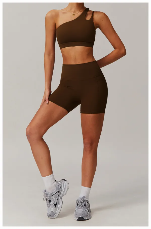Apex One Shoulder Brown Shorts