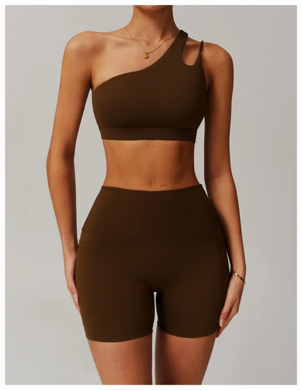 Apex One Shoulder Brown Shorts - Image 2